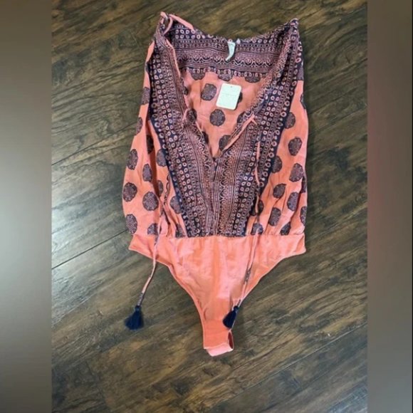 Intimately Free People Soul Of The Sun Boho Bodysuit In Brick Combo. S. NWT! - Picture 3 of 8